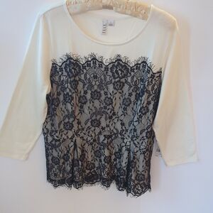 Elle Cream and Black Lace Blouse